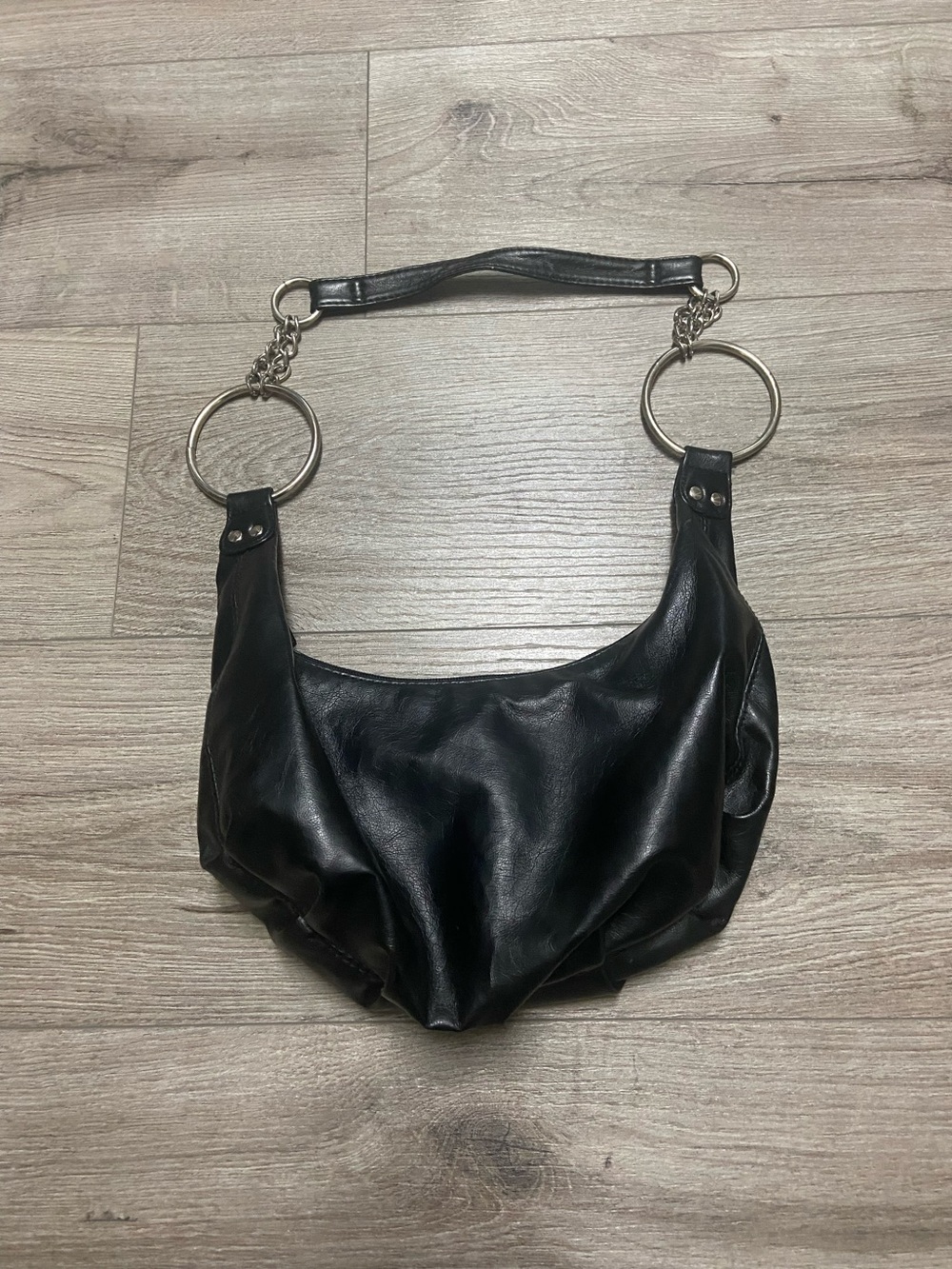 Slouchy Hobo Faux Leather Y2K Hobo Womens Shoulder Bag Black Silver
